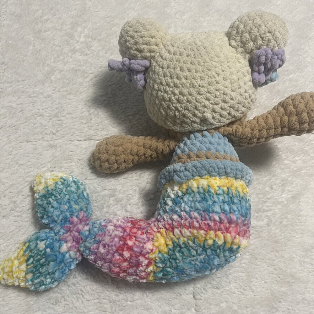 Sandy Beach Multicolor Mermaid - Crochet Stuffed Yarn Plushie - Handmade NWOT - Picture 5 of 9